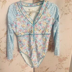 LoveShackFancy Blue Floral Long Sleeve One Piece